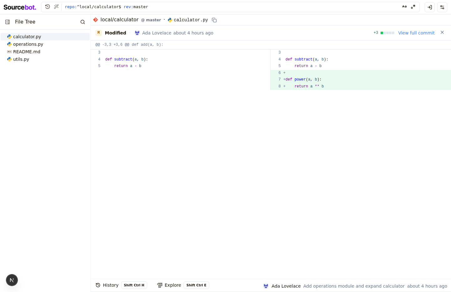 Focused single-file commit diff (blob diff mode)